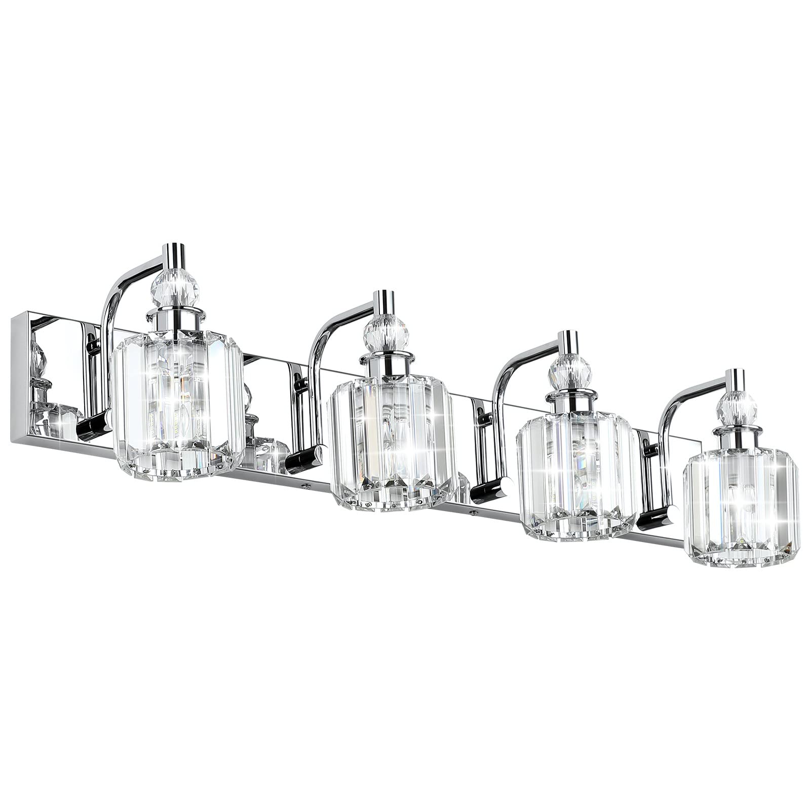 Ralbay Crystal Bathroom Vanity Light 4 Light Stainless Steel Chrome 32 inch Model 8605