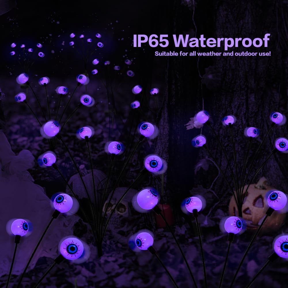 Behiller 2Pack Solar Scary Eyeballs Garden Lights - 12Led Purple Halloween Decorations
