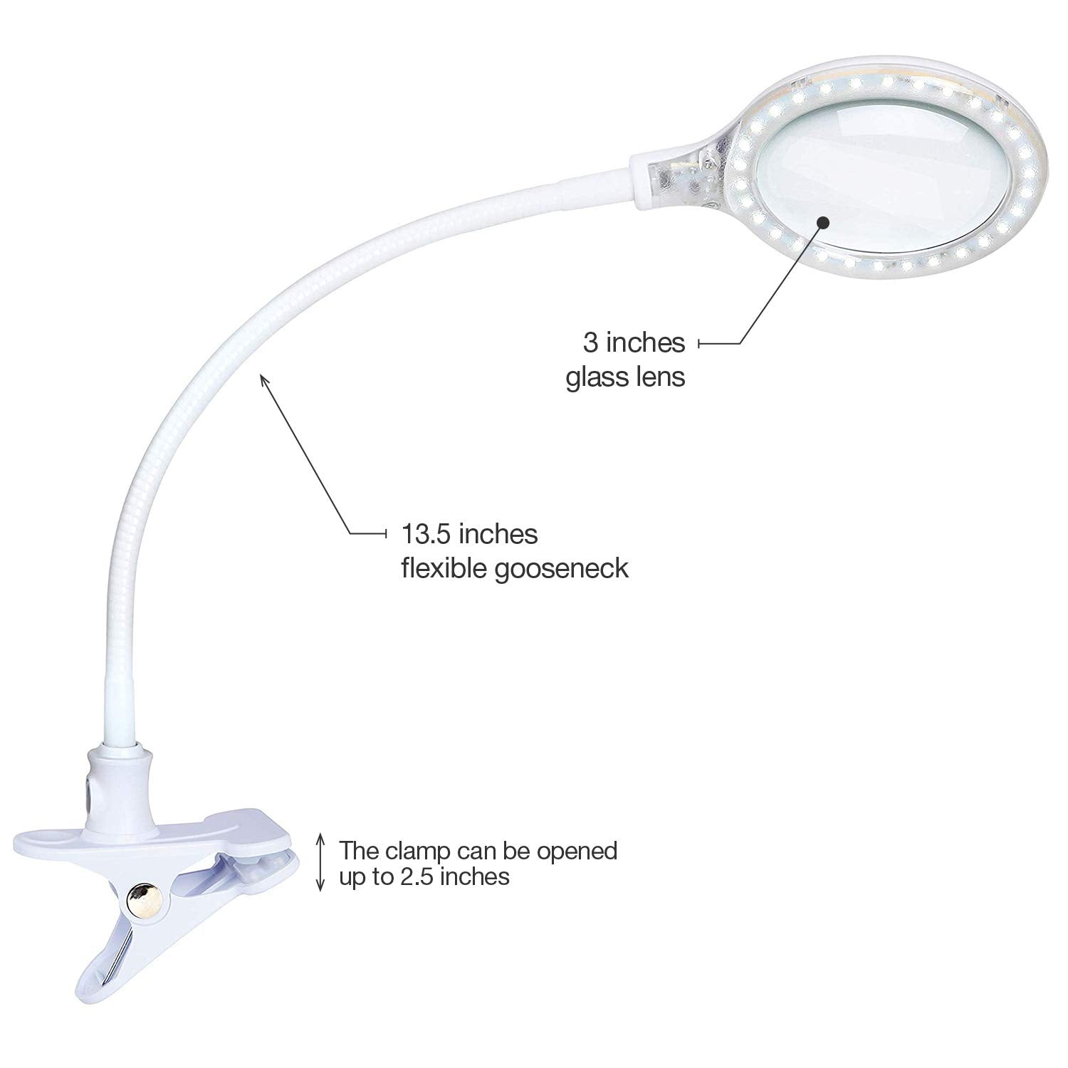 Brightech LightView Flex Magnifying Desk Lamp - 1.75X Magnifier, Adjustable with Light, White, Model B019R1BN3U