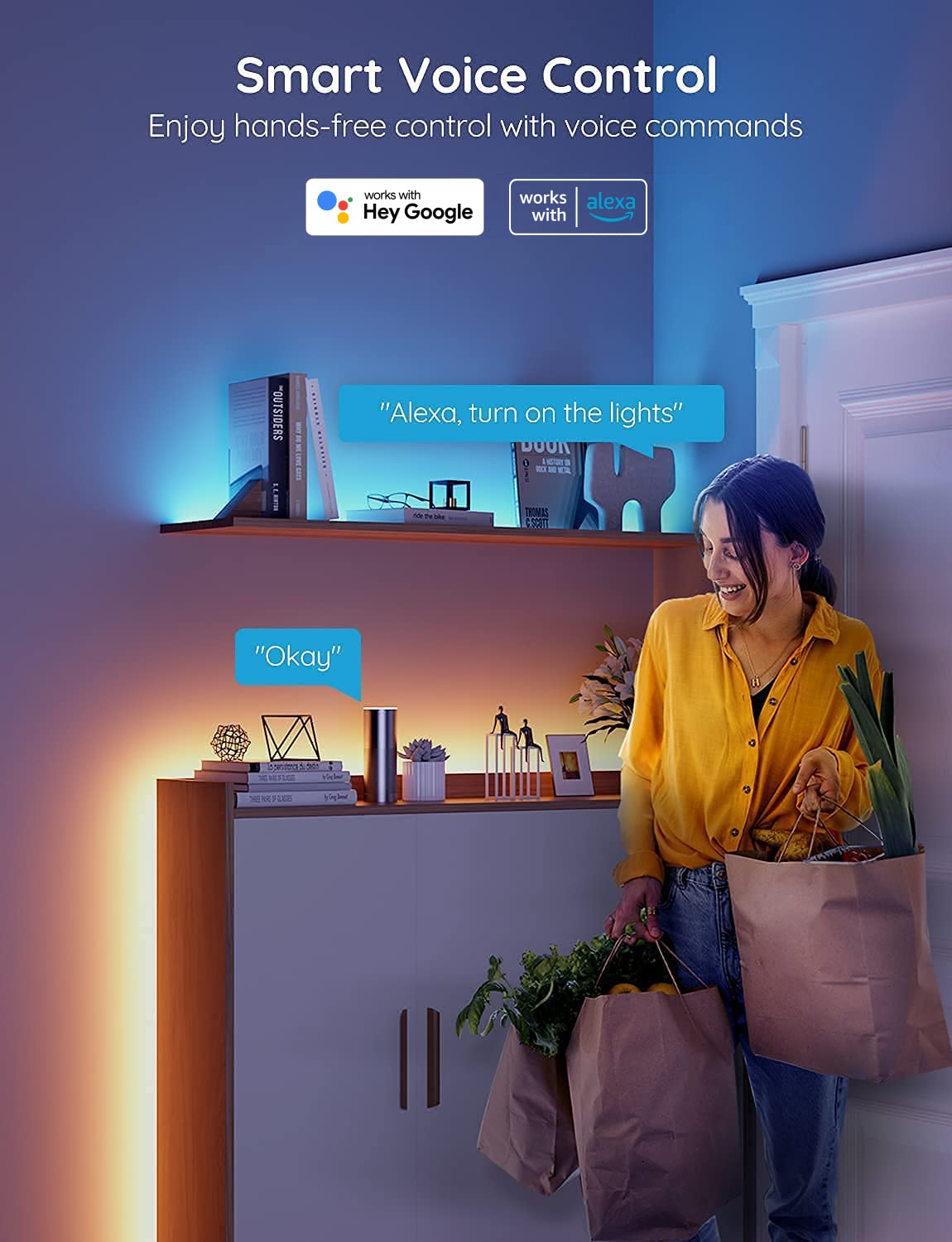 Govee Smart LED Strip Lights 65.6ft, RGB Color, WiFi, Alexa & Google Home Compatible, DIY & Music Sync, Model H614B