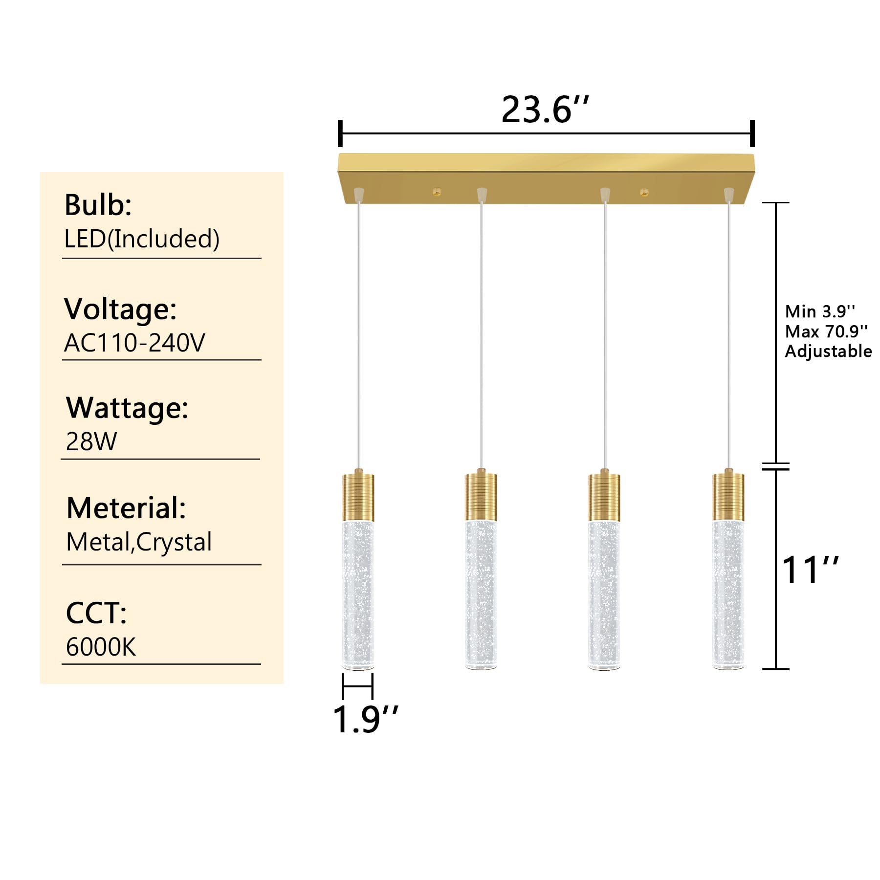 Dolria 4-Lights Modern Crystal Chandeliers For Kitchen Island Mini Pendants Lighting Fixture Led Ceiling Light For Dining Room Living Room 6000K