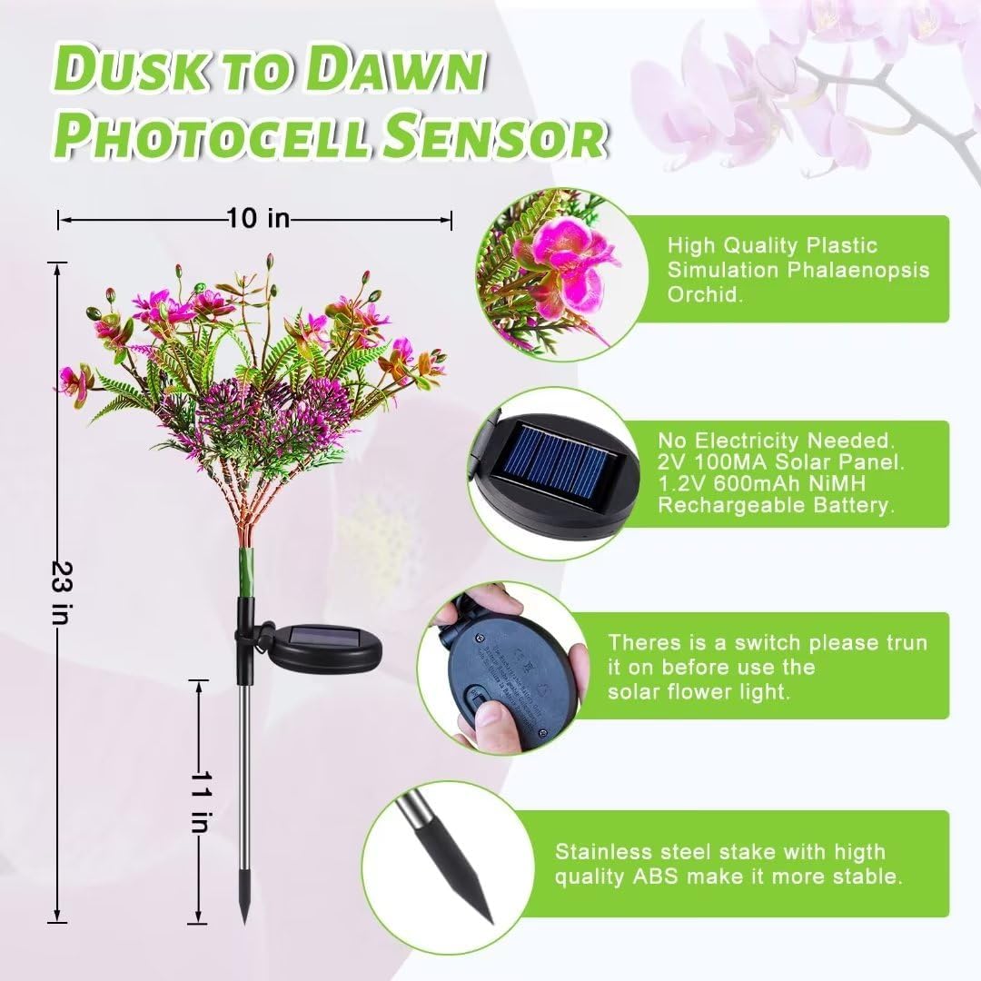 Neporal Solar Garden Lights - 2Pk Waterproof Phalaenopsis Flowers, Purple Plastic Outdoor Decor