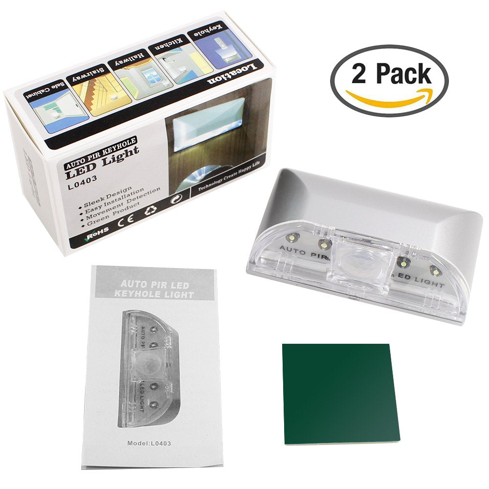 Senhai 2 Pack Keyhole Light, Infrared Ir Wireless Door Lock Lamp, Auto Sensor Motion Detector, 4 Led Bulbs