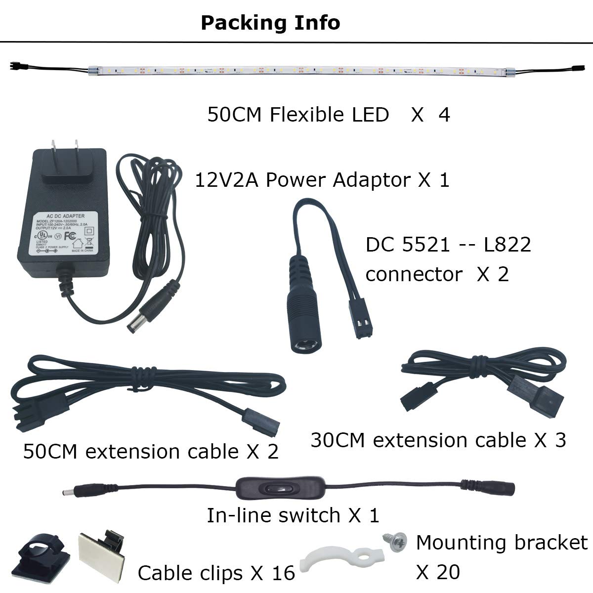 Litever Under Cabinet Led Lighting Kit, 4 Pcs 20 Inches Flexible Led Strips, 16W, 1200 Lumen, Warm White 2700K. Suitable For Kit