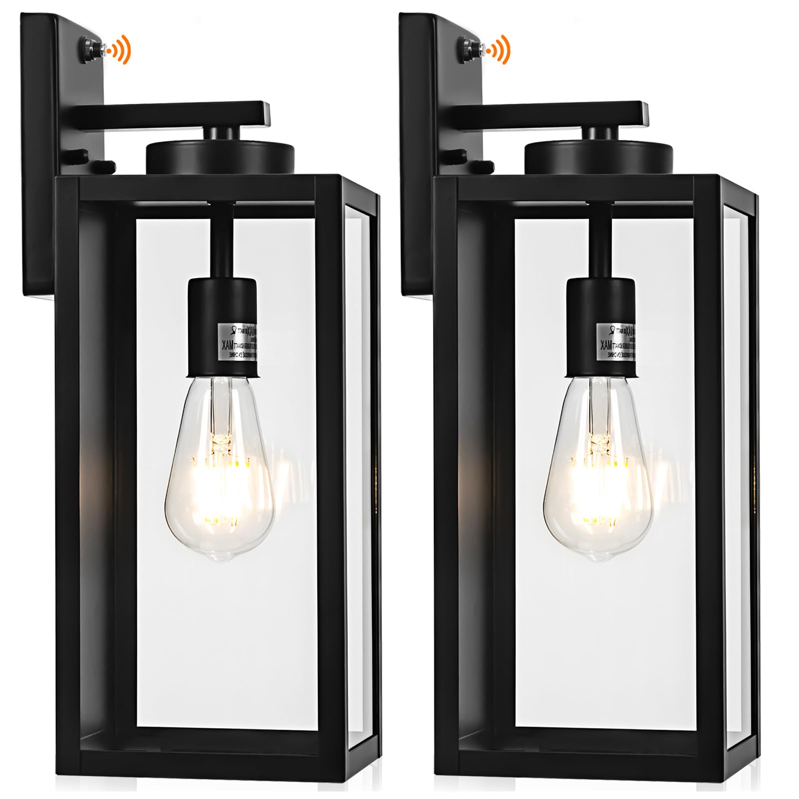 16-Inch Dusk To Dawn Outdoor Wall Light Fixture  Large Black Exterior Wall Lantern Waterproof  Farmhouse Porch Sconce Lighting  Modern Wall-Mounted Outside Lights For House Garage  Patio Lamp  2 Packs