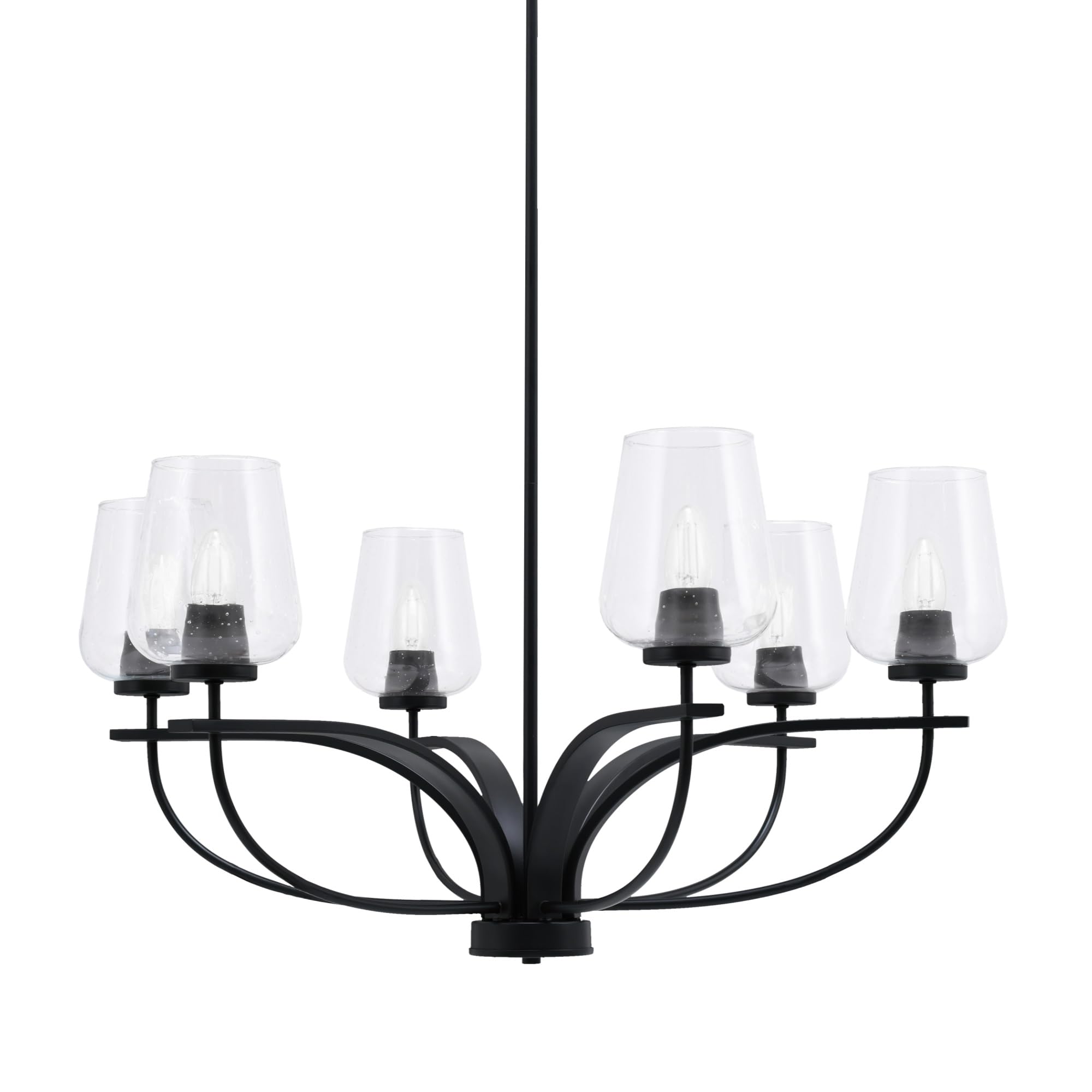 Toltec Lighting Cavella 6 Light Chandelier Shown in Matte Black Finish with 5&quot; Clear Bubble Glass