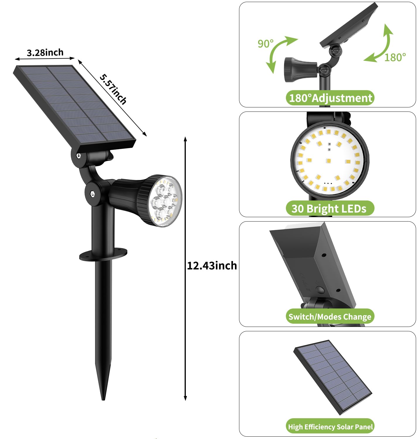 Hruuroo Outdoor Solar Spotlight, 30 Leds Solar Lights, Auto On/Off With 3 Modes, Ip63 Waterproof Landscape Lighting, 4Pack White