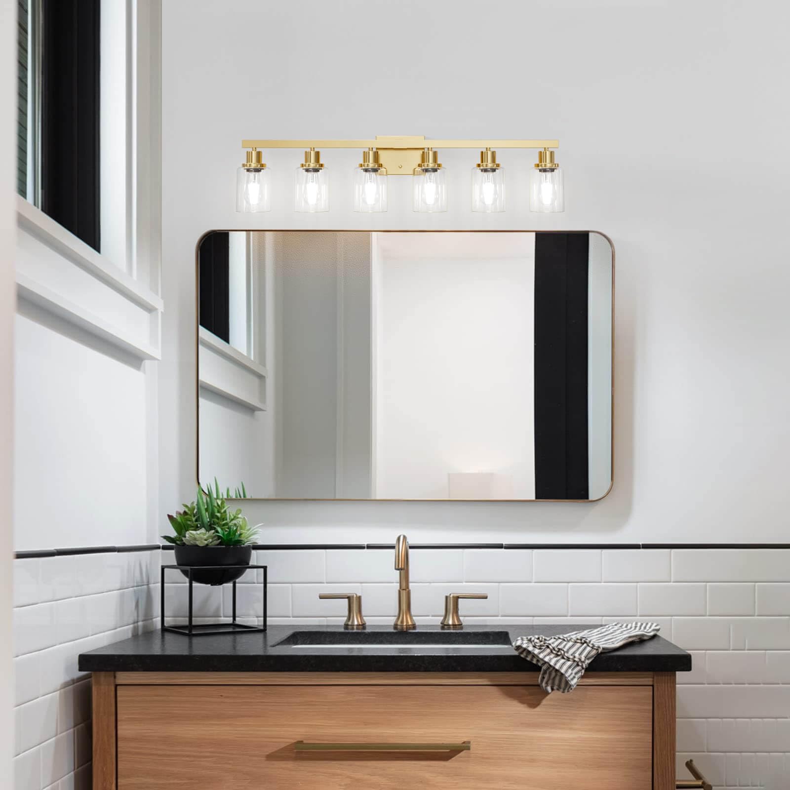 Dikaida 6-Light Gold Bathroom Vanity Light, Modern Brushed Gold Metal Fixtures For Over Mirror, Model Js-6