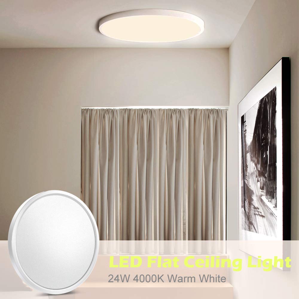 Lightingwill 12 Inch Led Flush Mount Ceiling Light Fixture, 4000K Nurture White, 3200Lm, 24W, Flat Modern Round Lighting Fixture