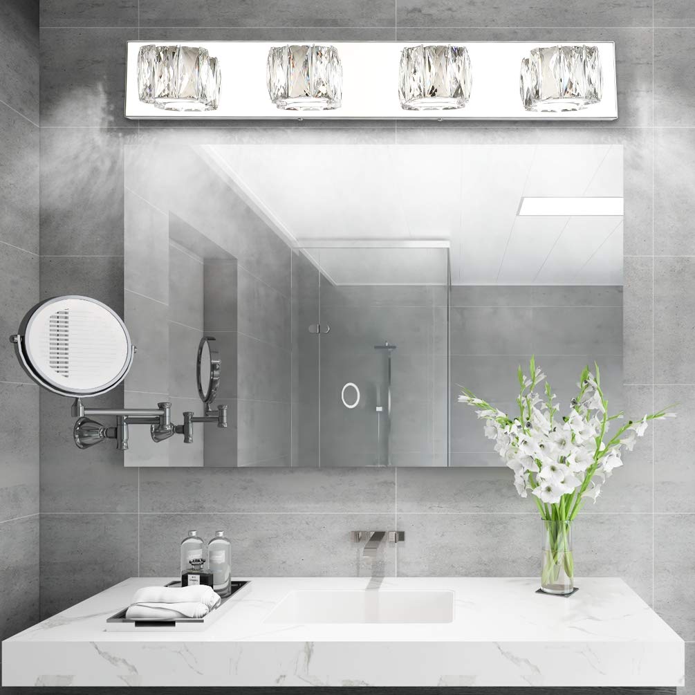 Aipsun 4 Lights Crystal Vanity Lights, Modern LED Bathroom Fixtures, White Light, Model 5f29f528-a7b0-4980-a069-cdffd7fe9114