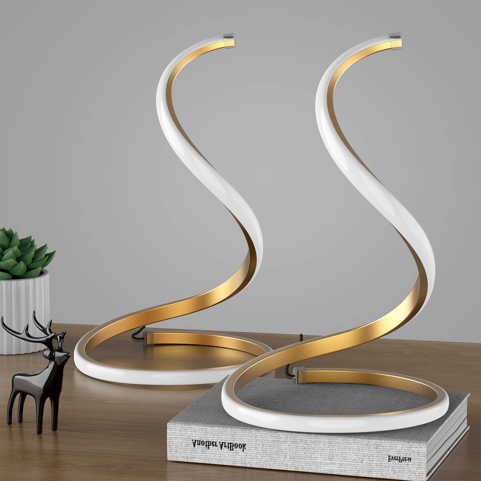 NUÜR Table Lamps Set of 2, Gold, Metal, Stepless Dimmable, Decorative Nightstand Lamps for Bedroom and Living Room