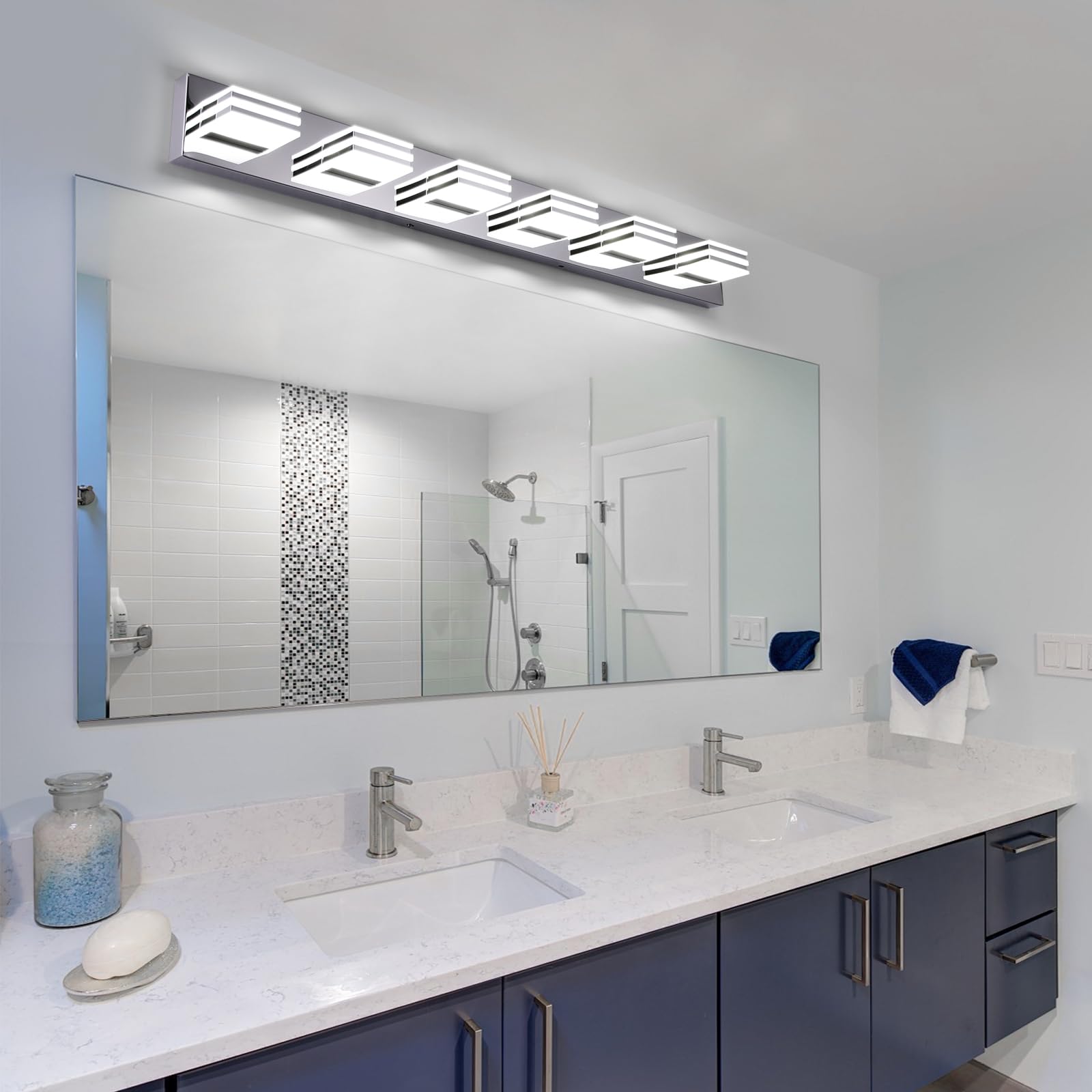 yumcrelect Modern Bathroom Light Fixtures 6-Light LED Vanity Bar 41-Inch Chrome Stainless Steel Model 6210
