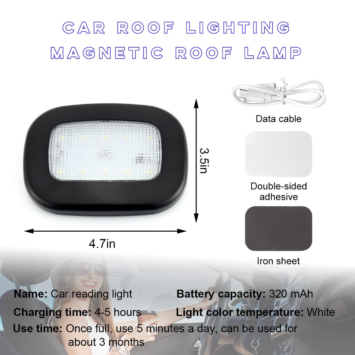 Ohleats Car Interior Ceiling Roof Lights, Magnetic Rechargeable Usb Wireless Dome Lamp, Led Auto Map Reading Light Cover For Ins