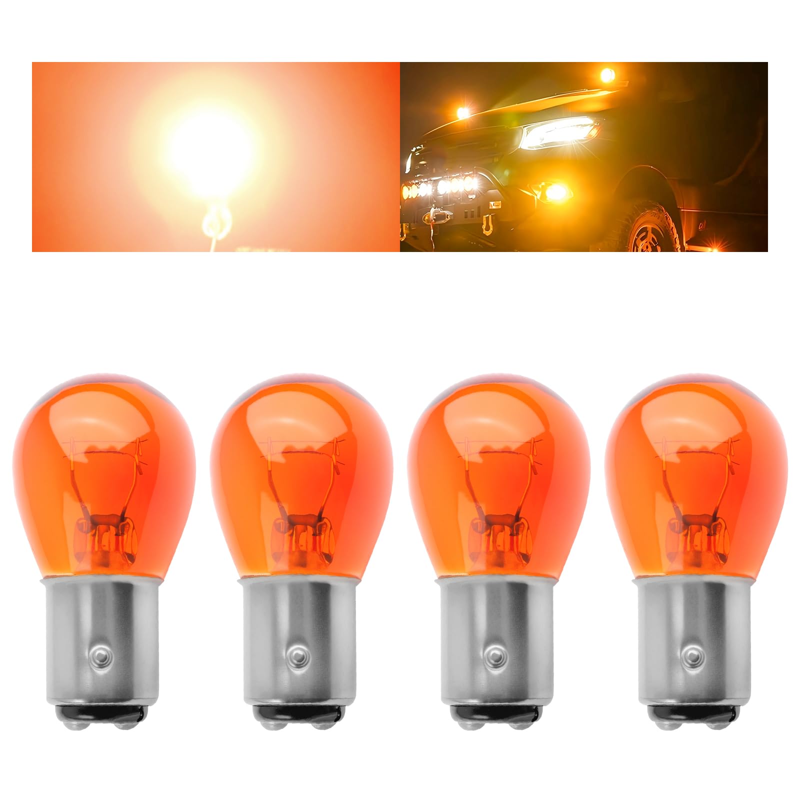 Purthog 4PCS Amber 2357 Brake Light Bulb,2357NA 2057NA 7528NA 1157NA PY21W Bulb Compatible with Hyundai Kia Chevrolet,1157 Brake