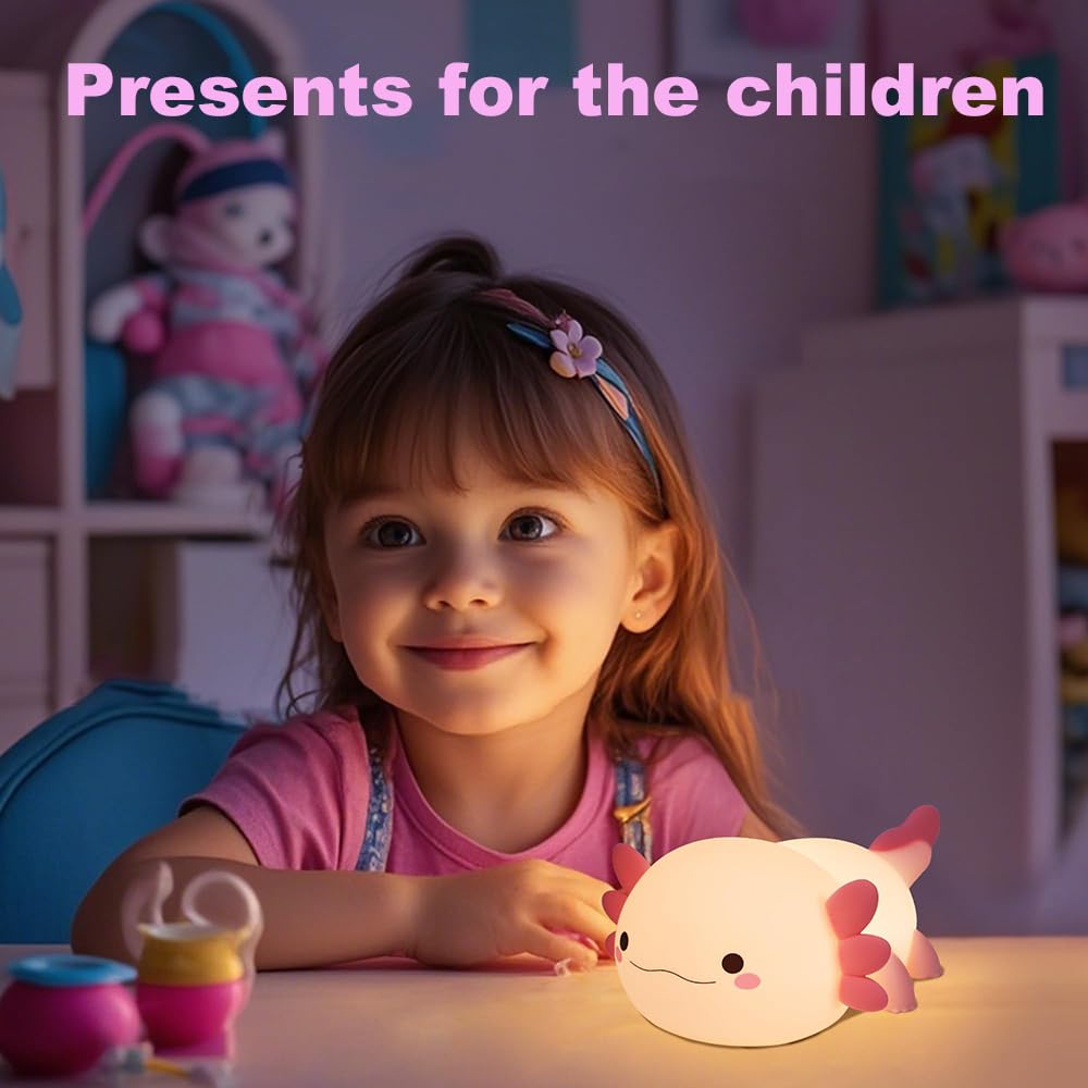 Kangten Chen Cute Axolotl Night Light For Kids Bedroom, Animal Silicone Nursery Night Lamp Touch Control Nightlights Usb Recharg