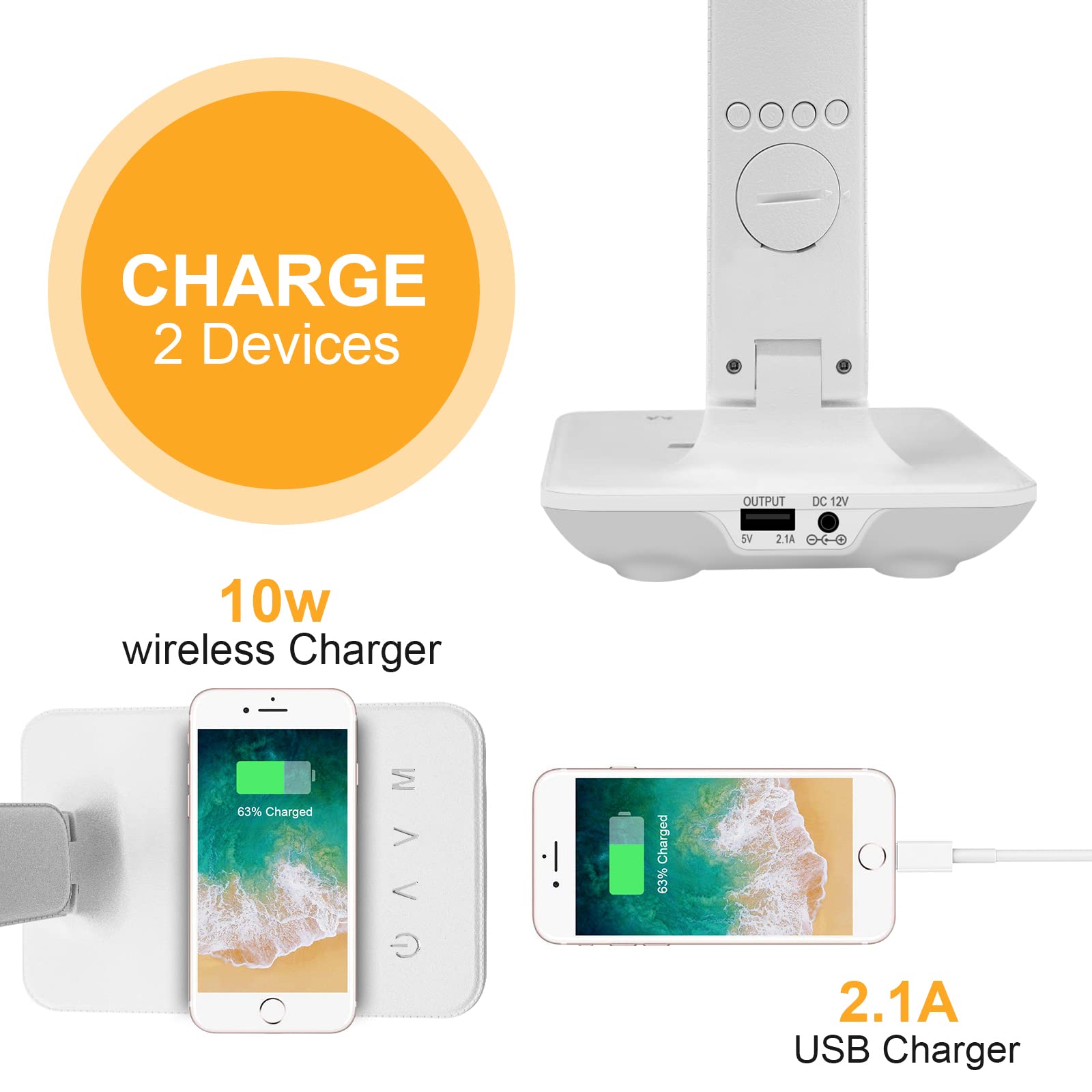 Laopao Desk Lamp, Led Desk Lamp With Wireless Charger, Usb Charging Port, Adjustable Foldable Table Lamp With Clock, Alarm, Date, Temperature, 5-Level Dimmable Lighting, Office Lamp With Adapter