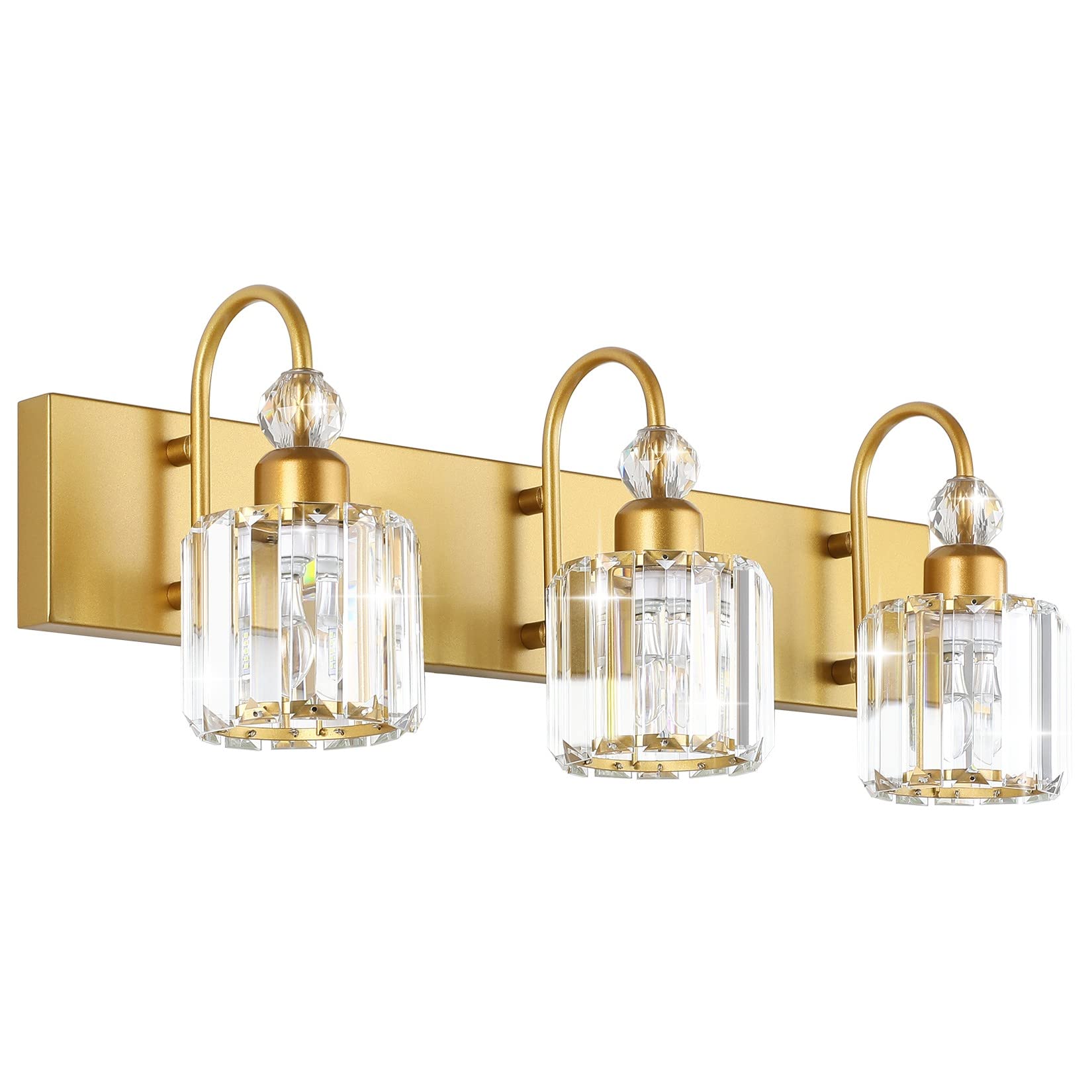 Ralbay Gold Bathroom Vanity Lights 3-Lights Gold Crystal Vanity Lights Over Mirror Modern Crystal Bathroom Vanity Lighting Fixtu