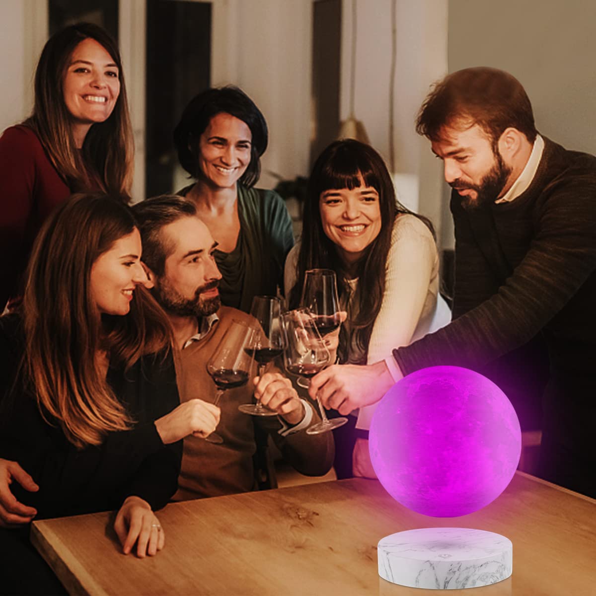 VGAzer Levitating Moon Lamp, Floating Night Light, Adjustable Brightness, 16 Colors, Model VA1213, Wood Material