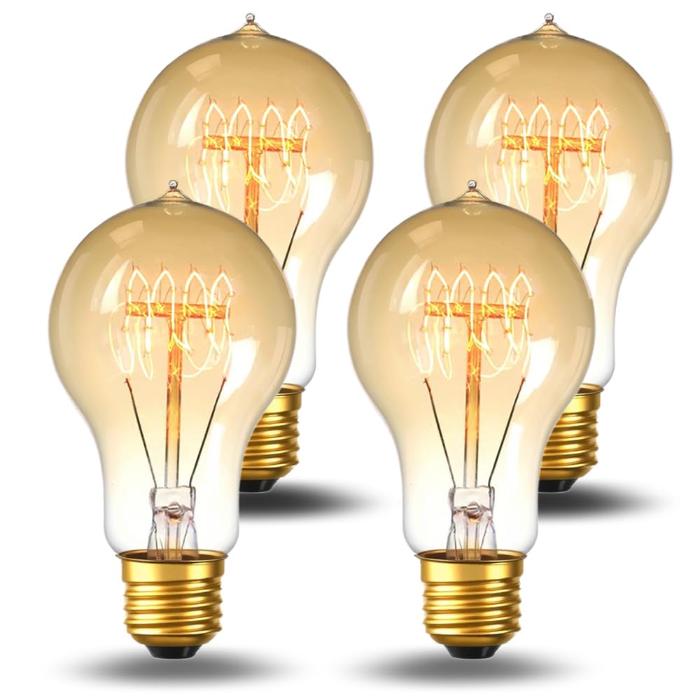 Jslinter Incandescent Light Bulbs 60 Watt Dimmable Bulbs 4 Pack  2200K A19 Soft Light Bulbs Warm Light  110v E26 Eecorative Light Bulb  Vintage 230LM Edison Bulb for Bedrooms  Living Rooms