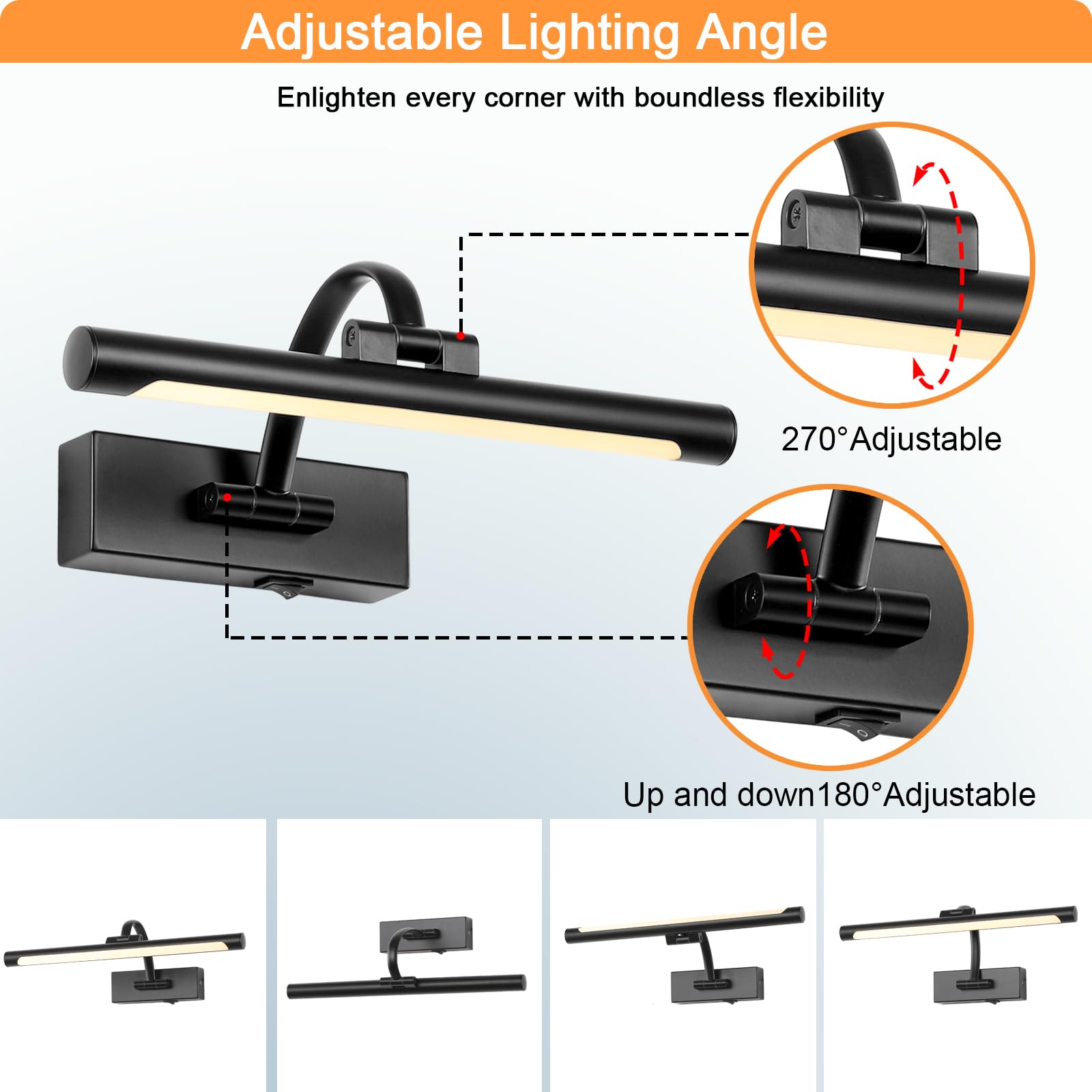 Tassuowell Battery Powered Picture Light With Remote And Timer,Full Metal Art Light With Swing Arm,12 Inch Dimmable,3Cct In One,