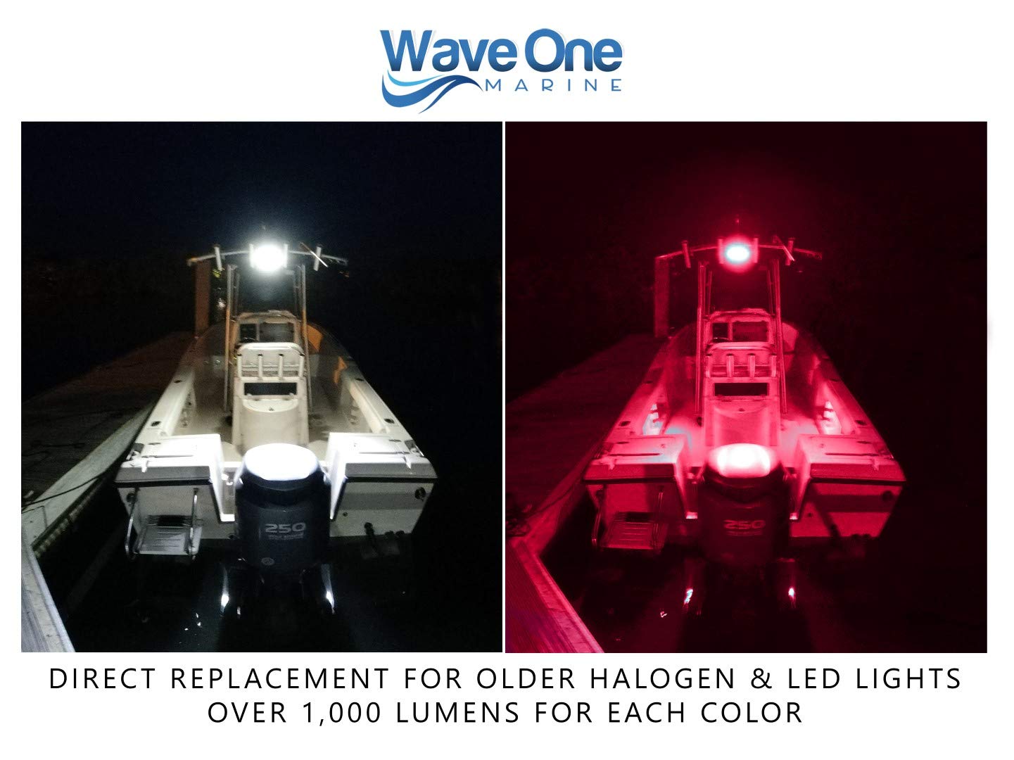 Wave One Marine LED Boat Spreader Light - IP68 Waterproof, Dual Color, Slim Profile, White Housing, Model 101WhiteHousing|DualWR