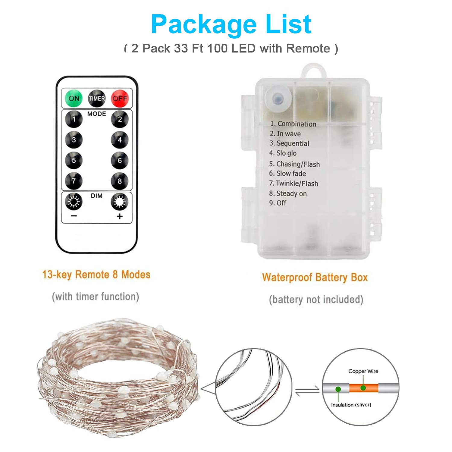 Homemory 33 Ft Red Fairy Lights - 100 Led Battery Operated String Lights With Remote, Waterproof Silver Wire, 8 Modes, Model Hxd10Mt2Hs