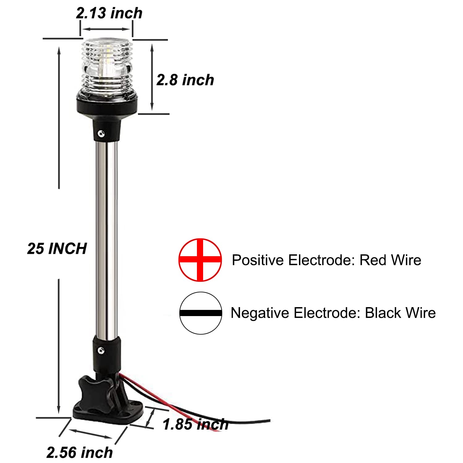 Young Marine Boat Anchor Light 3-Nautical Mile White Led Fold Down Stern Light For Pontoon And Fishing Boat All Round 360 White