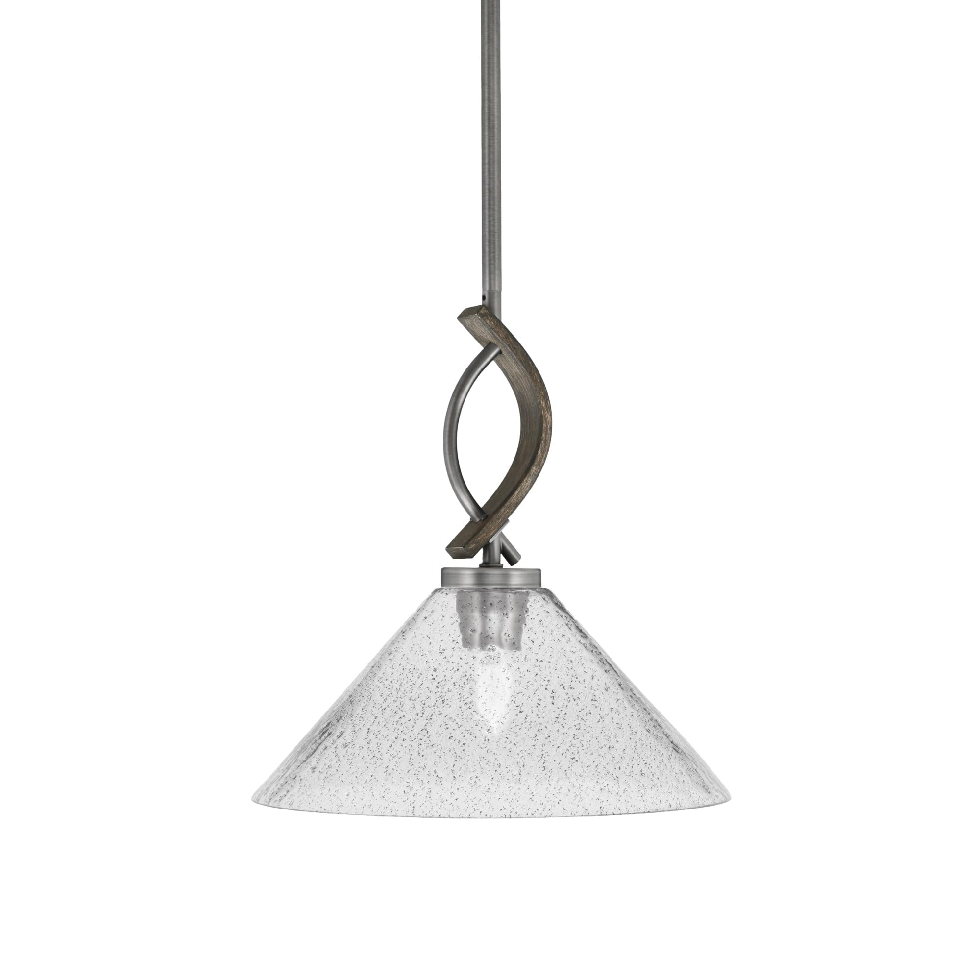 Toltec Lighting Monterey Stem Hung Mini Pendant - Graphite & Distressed Wood-Look Metal, 12in Smoke Bubble Glass