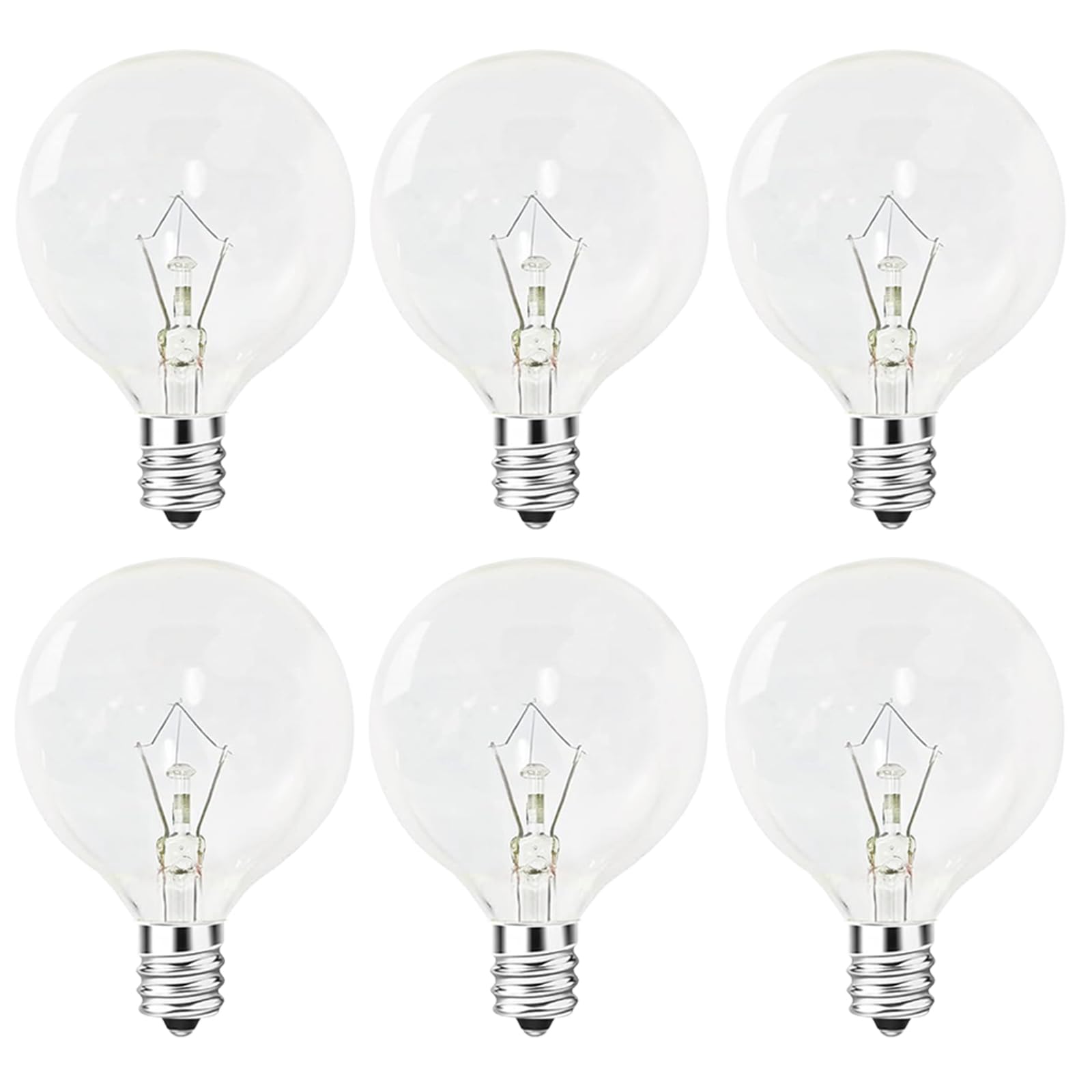 PaeorRorL G50 Wax Warmer Bulbs, 25W Incandescent Clear E12 Base, Dimmable, 2700K Warm White, 6 Pack
