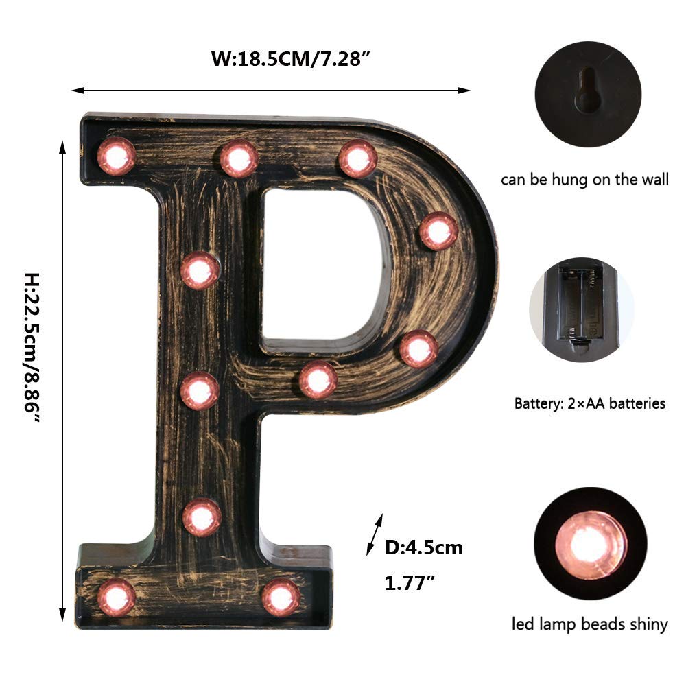 OYCBUZO Vintage Industrial Golden Black LED Marquee Letter Sign - Light Up Alphabet for Cafe, Wedding, Party, Home Decor - Model: Vintage-Letter-16