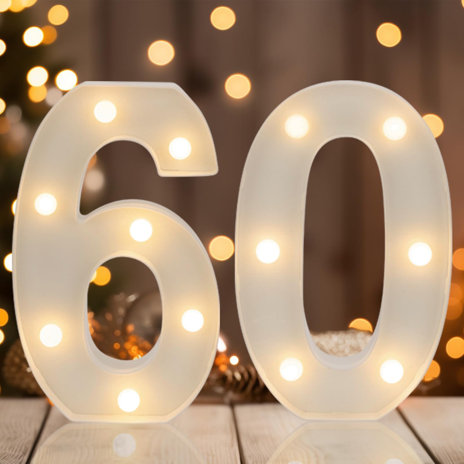 IFDGCTK Decorative LED Light Up Numbers, 60th Birthday Sign, Warm White, Metal