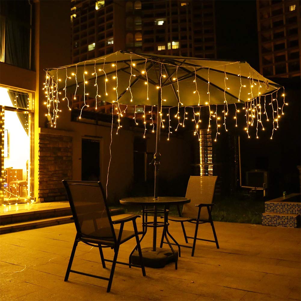 Qunlight LED Icicle Lights, 96 LEDs, 9.8ft, Warm White, Curtain Fairy Light for Wedding/Christmas/Halloween/Party Decor