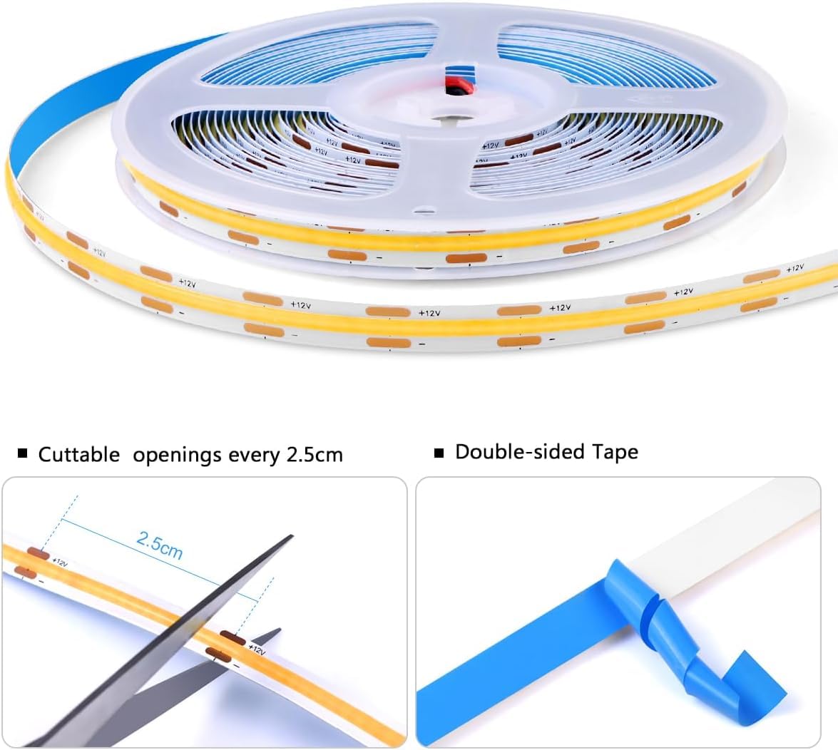 Tlinkosta Cabinet Light Cob Led Strip Lights 6-In-1 Dimmable Touch Control For Display Cabinets  Wardrobes  Kitchen  Wine Cabinets  Showcase & Shelf Lighting (Warm Light  3.3Ft)