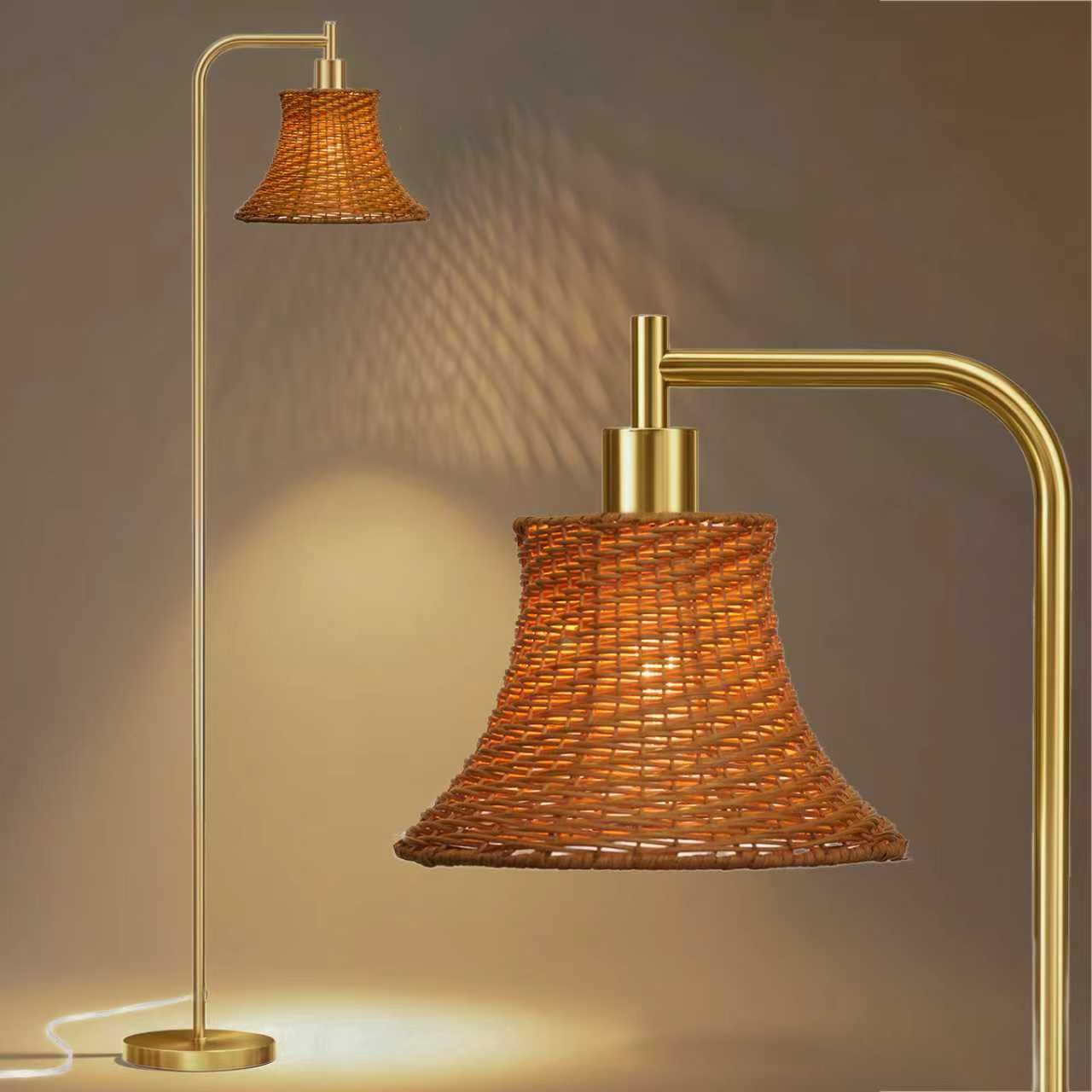 AUGsea 67 Modern Vintage Floor Lamp with Rattan Lampshade - Ideal for Living Room, Bedroom & Office - Heavy Base, Pedal Switch, 