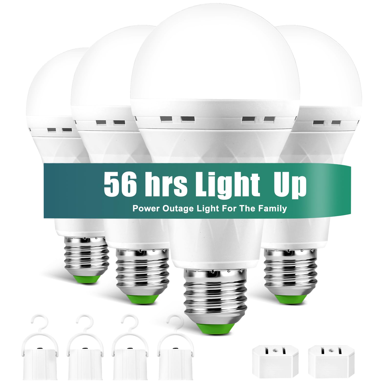 MOSLIAN Emergency Rechargeable Light Bulb, 12W LED, 1500mAh, E27, White, with Hook, 4 Pack