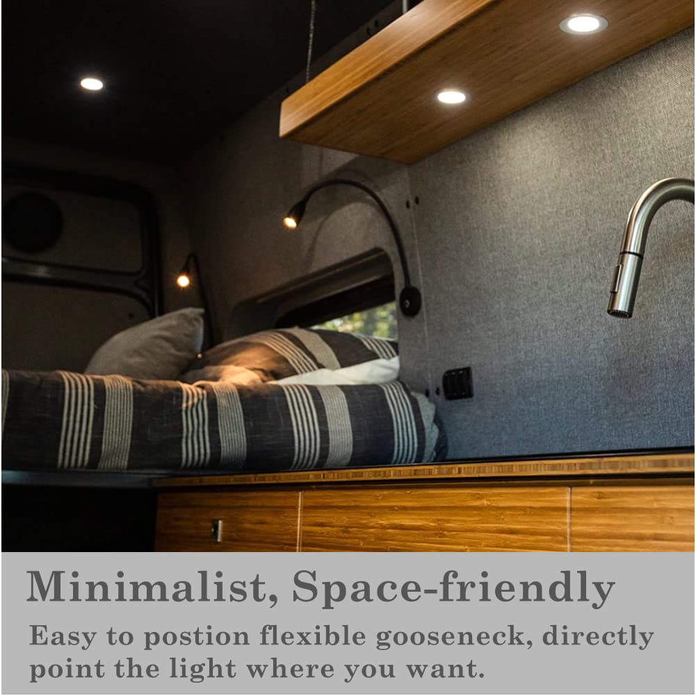 Obeaming 12V Dimmable Reading Light, RV Boat Bedside Reading Lamp, Gooseneck LED Spotlight for Camper Van Travel Trailer Truck M