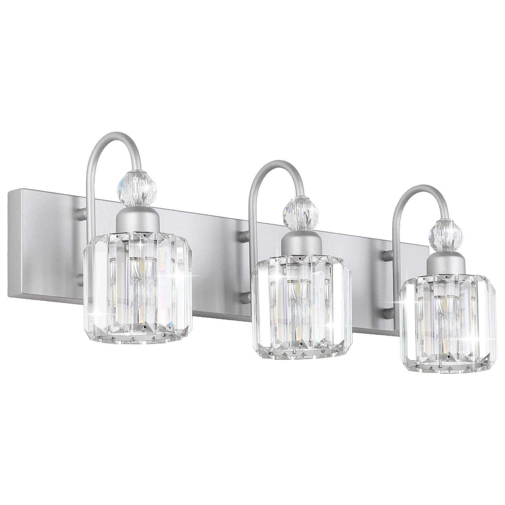 Ralbay Crystal Vanity Light - 3 Light, 24'' Modern Silver Bathroom Vanity Light Fixtures Over Mirror Wall Lights
