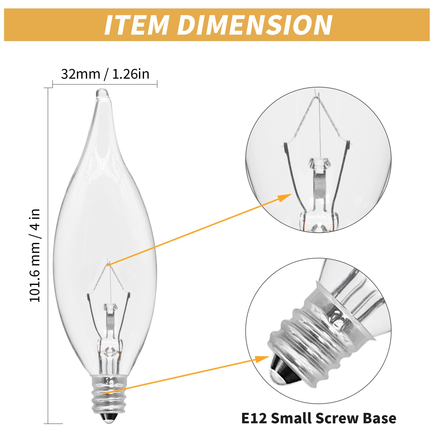Cylyt 12-Pack E12 Candle Light Bulbs 25W Warm White 2500K, 240 Lumen Dimmable Chandelier Light Bulbs For Ceiling Fan, Pendants Or Outdoor, Ca10 Clear Candelabra Base Bulbs