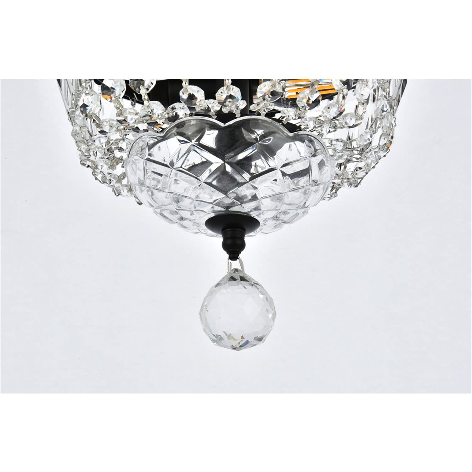 Elegant Lighting Tranquil 8&quot; Black Metal And Crystal Flush Mount Ceiling Light Fixture