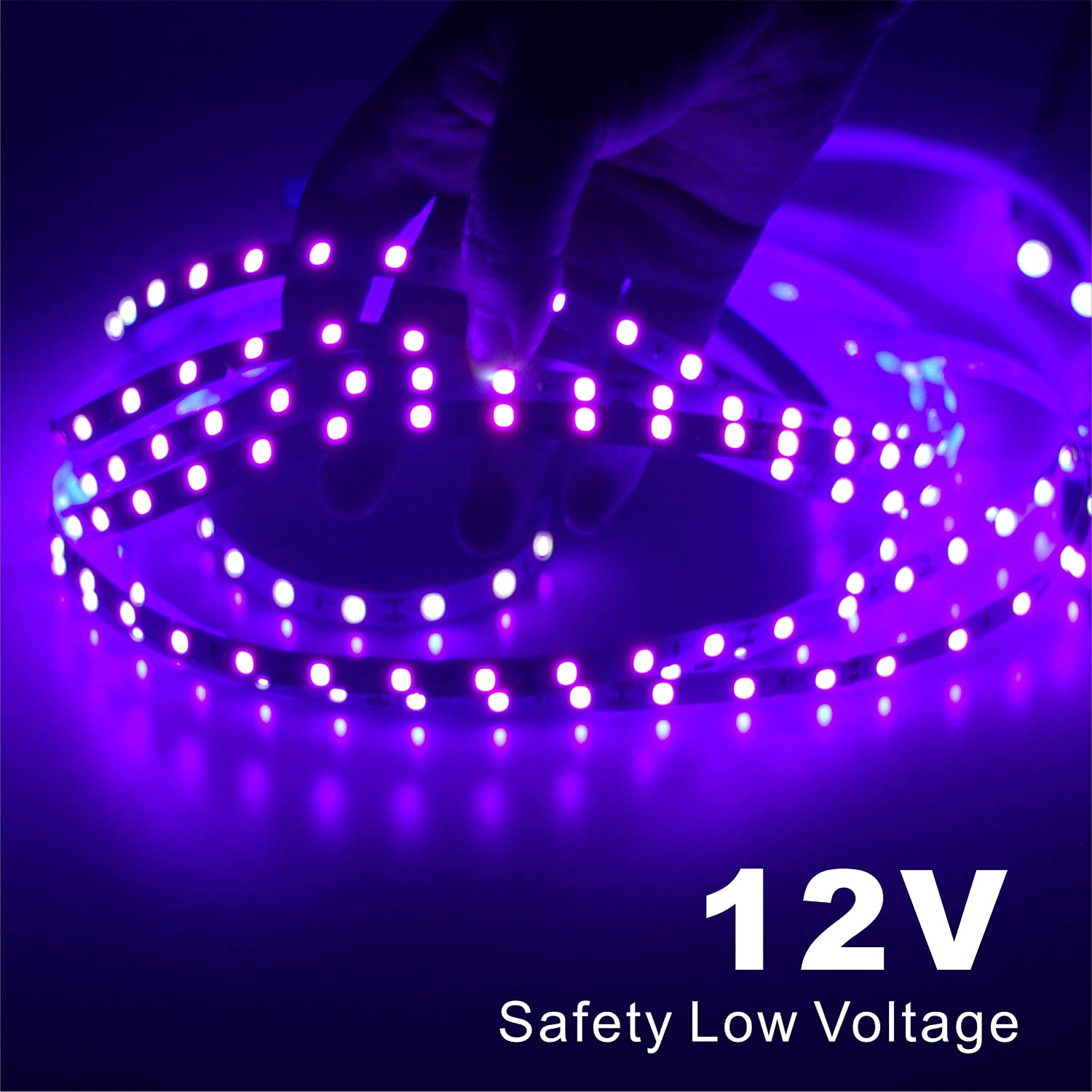 KAPATA UV Black Light LED Strip, 5M (16.4ft), Flexible Vinyl Fixtures for Parties & Events, Glow in The Dark, 12V