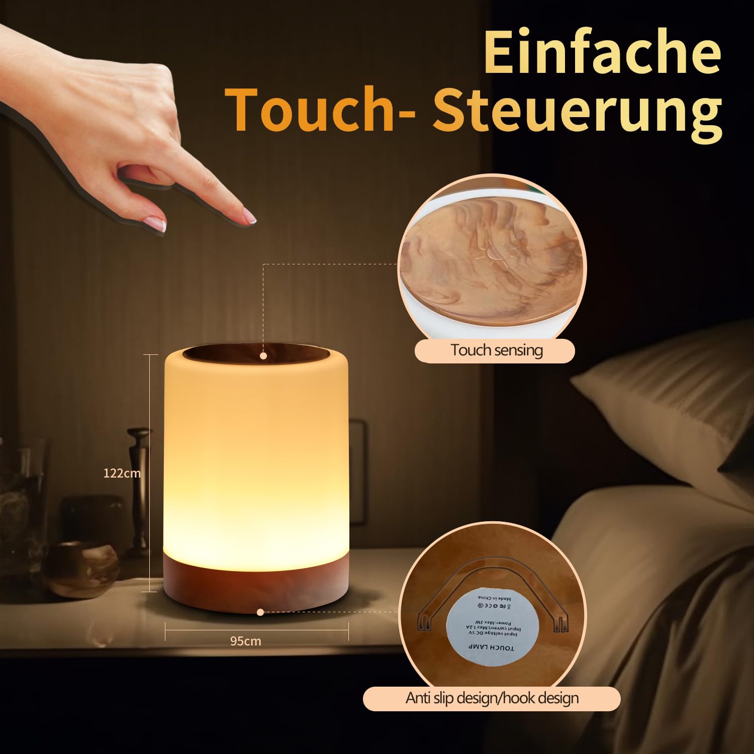 OORUN Touch Bedside Table Lamp, 13 RGB Colors, 5 Brightness Levels, USB Rechargeable, 3.74inx3.74inx4.8in, Amber Pattern, Model