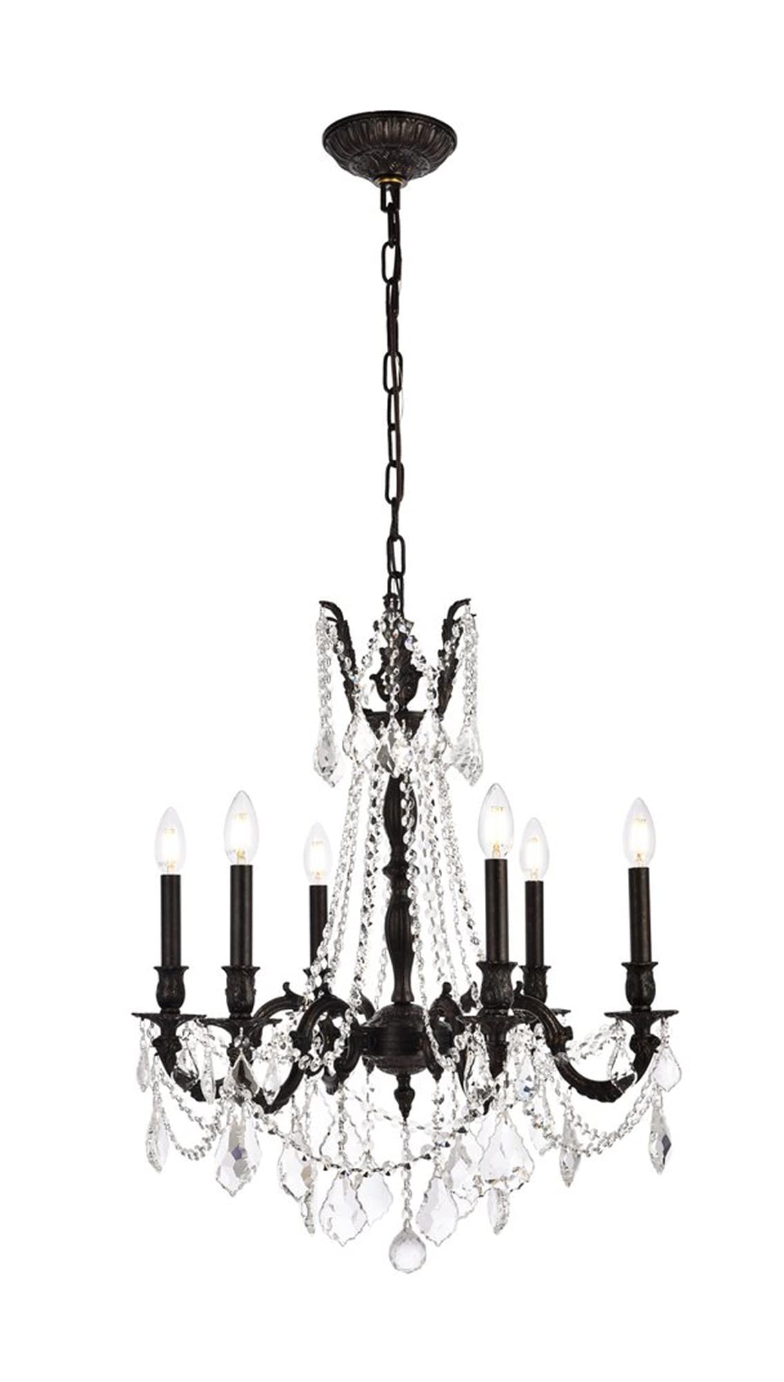 Elegant Lighting Rosalia 6-Light Hanging Fixture, Dark Bronze, Metal, 23inD x 26inH, Model 9206D23DB/RC, Royal Cut Crystals