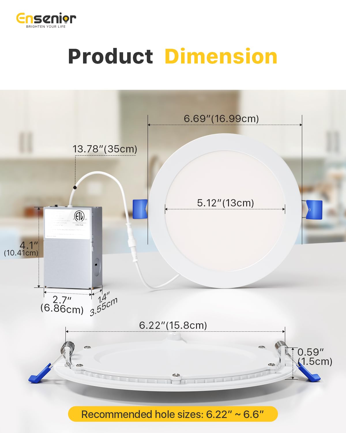 Ensenior 6 Inch LED Recessed Ceiling Light, Dimmable 3000K Warm White, 1050LM, Aluminum, 12 Pack, Model 6I-3000