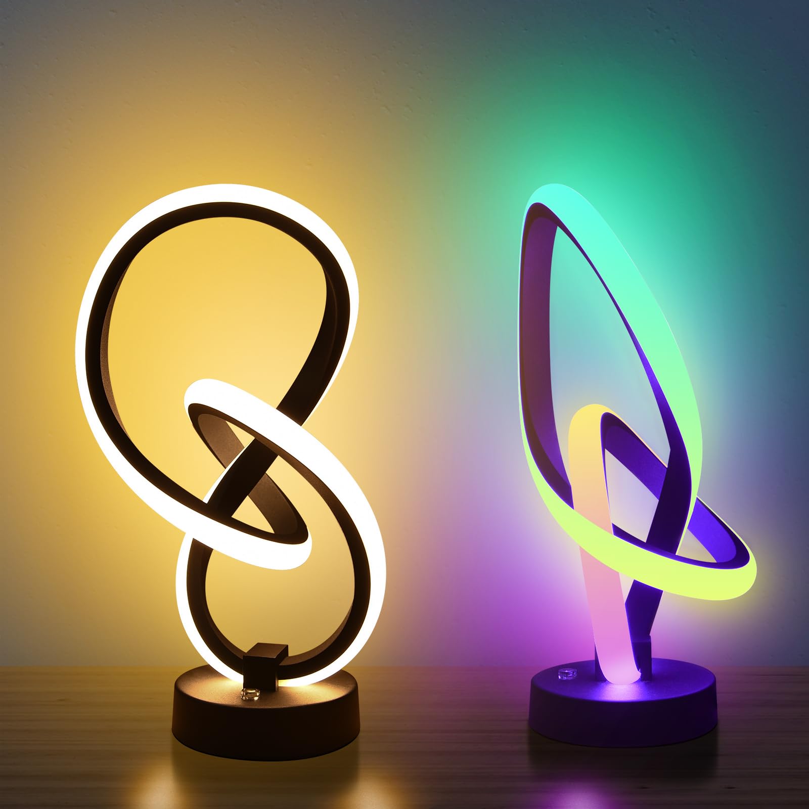 Vocevos 2 Pack Led Spiral Table Lamp Set, 3 Way Dimmable Rgb Nightstand Light For Bedroom