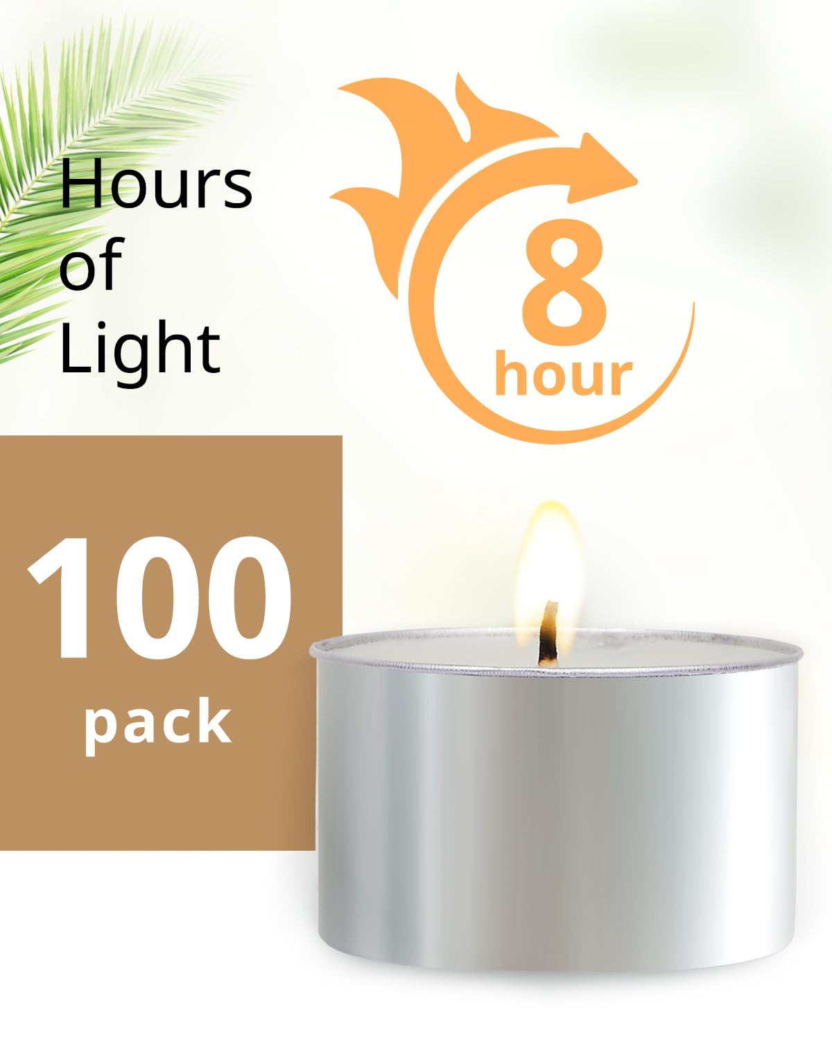 Tea Candles 100 Pack - 8 Hour Burn Time,Unscented Tea Lights Candles For Shabbat, Weddings, Christmas, Home Decor