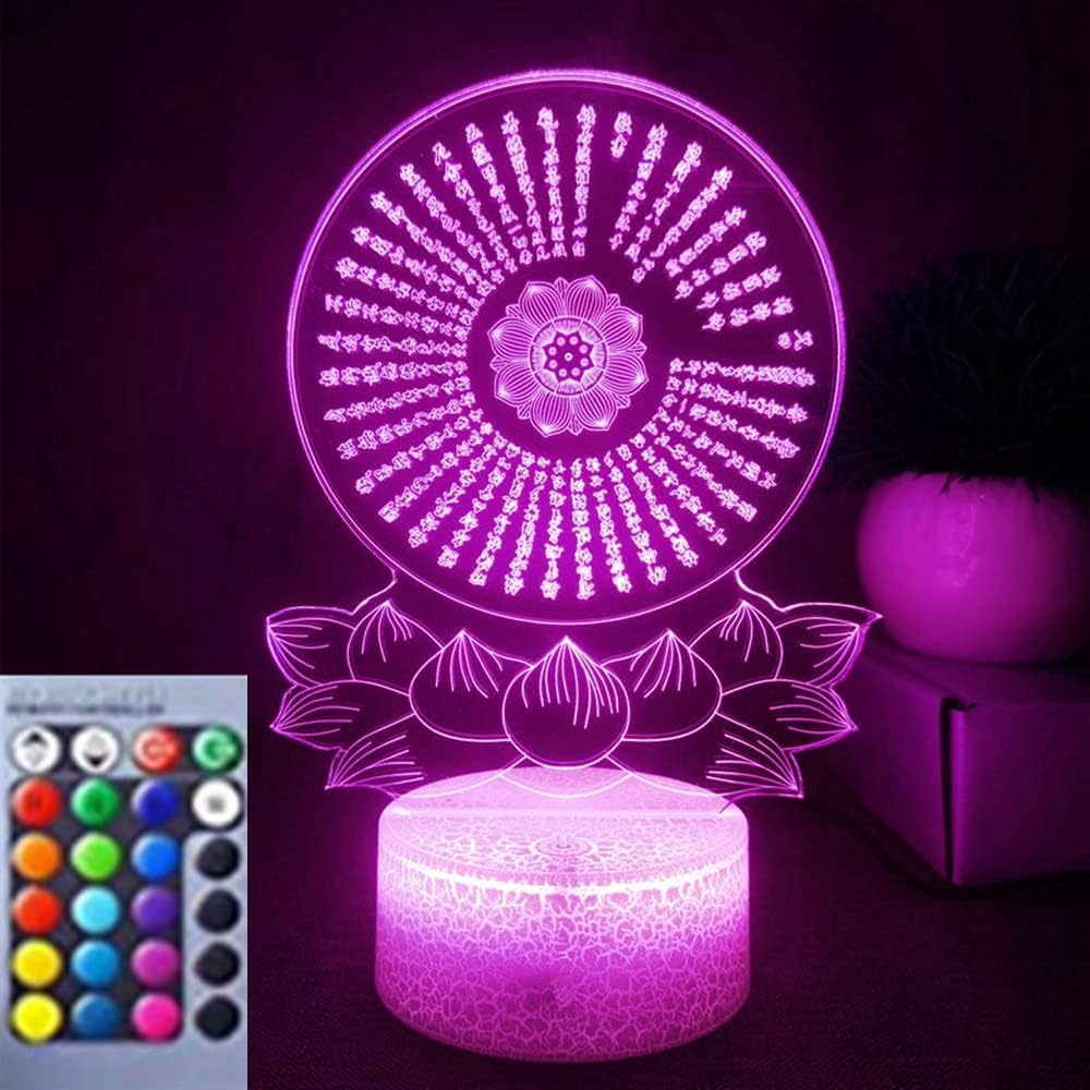 Jinnwell 3D Buddha Night Light Lamp Illusion 16 Color Changing Table Desk Decoration Lamps Acrylic Flat ABS Base USB Cable Birth