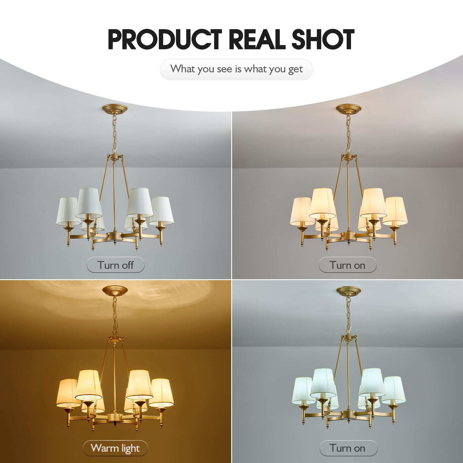 Qgiytp Gold Industrial 6-Light Wagon Wheel Chandelier, Iron with White Linen Shade, 26.8" Pendant Light for Dining Room, Kitchen, Entryway