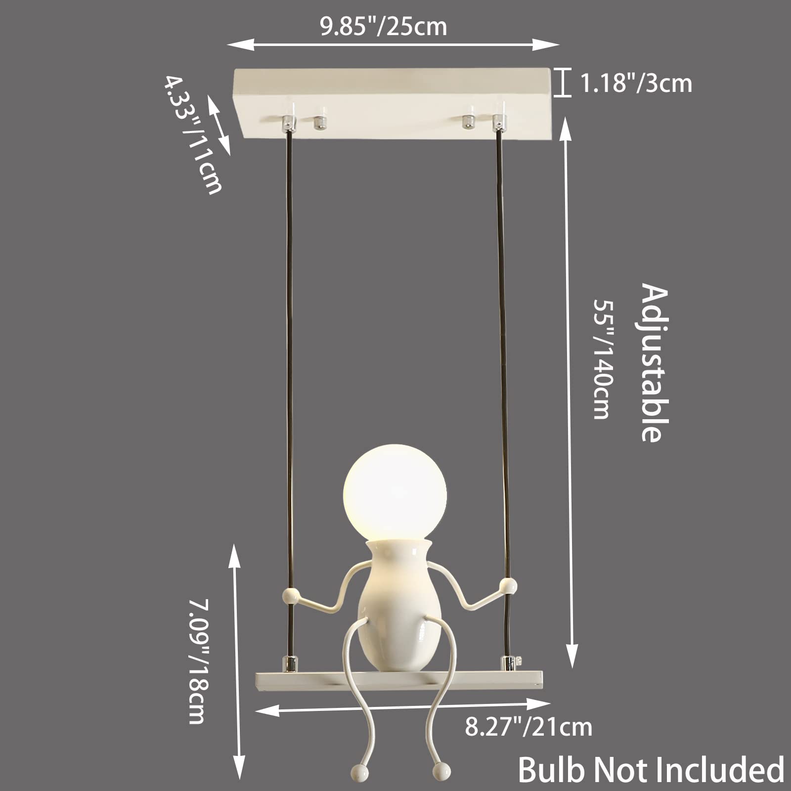Creative Led Pendant Lighting Modern Little People Ceiling Pendant Light Fixture Adjustable Hanging Lights Kitchen Island Iron Cartoon Doll Chandeliers Bedrooms 1×E26 Baking Paint (White, One)
