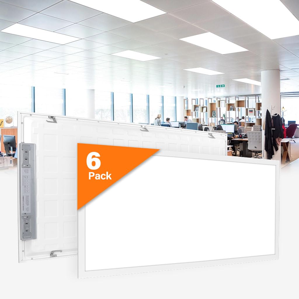 Comiled 6 Pack 2X4 Led Flat Panel Light Drop Ceiling 0-10V Dimmable, 30/40/50W & 3000K/4000K/5000K Selectable, For Office, Shop,