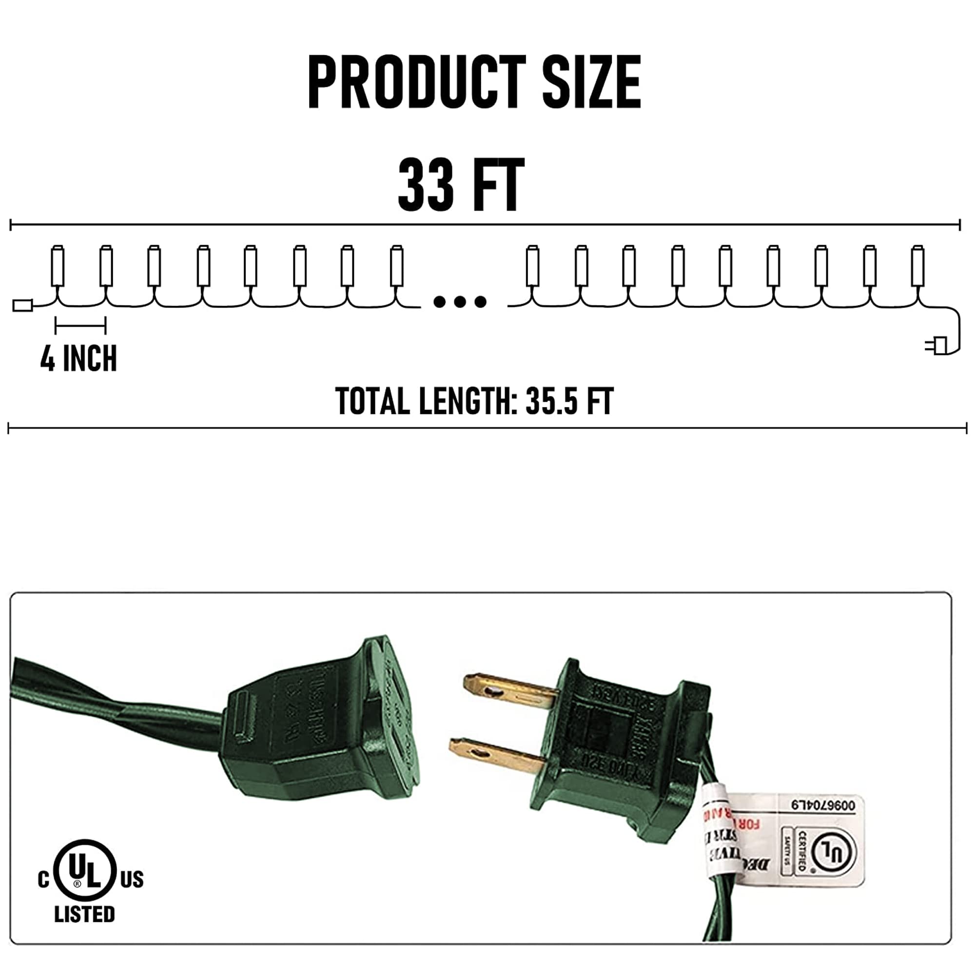 Dazzle Bright 33Ft 100 Led Christmas String Lights Indoor Outdoor Waterproof, Warm White Christmas Lights Green Wire, Twinkle Li